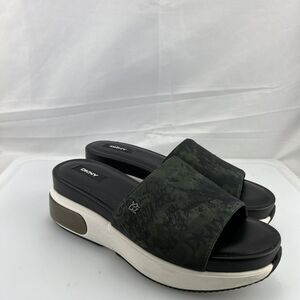 DKNY Womens Baylen Slip On Mid-Sole Wedge Sandals Shoes Green Size 10